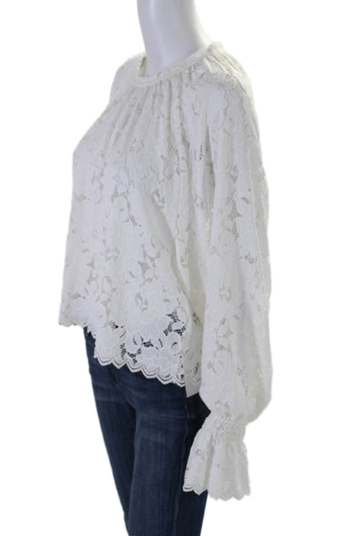 Free People Womens Jacquard Lace Keyhole Back Flounce Sleeve Top White Size XS