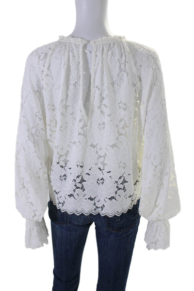 Free People Womens Jacquard Lace Keyhole Back Flounce Sleeve Top White Size XS