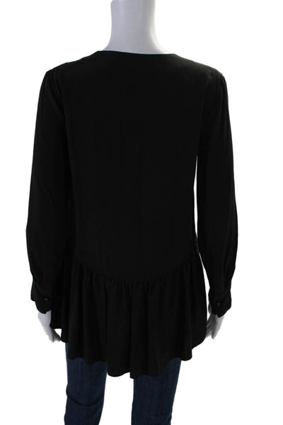 Tibi Womens Silk Charmeuse Long Sleeve V-Neck High Low Tunic Blouse Black Size 0