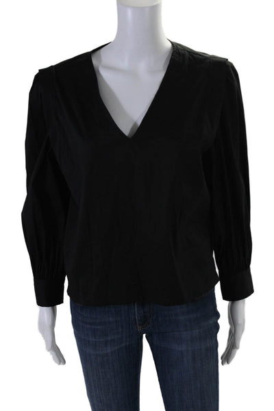 Finley Womens Cotton Poplin Long Sleeve Single Cuff V-Neck Shirt Black Size XS