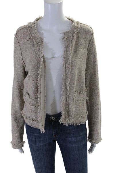 Joie Womens Cotton Tweed Spotted Print Long Sleeve Sweater Cardigan Beige Size M