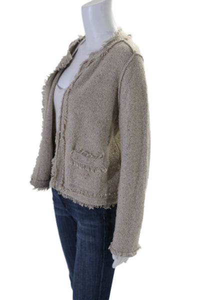 Joie Womens Cotton Tweed Spotted Print Long Sleeve Sweater Cardigan Beige Size M