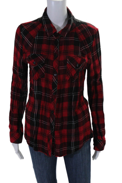 Rails Womens Plaid Print Buttoned Collared Cuff Long Sleeve Top Red Size S