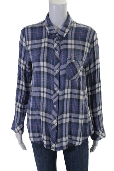 Rails Womens Plaid Print Collared Cuff Long Sleeve Buttoned Top Blue Size M