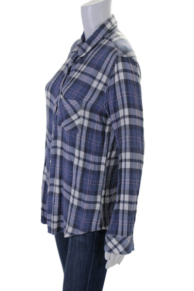 Rails Womens Plaid Print Collared Cuff Long Sleeve Buttoned Top Blue Size M