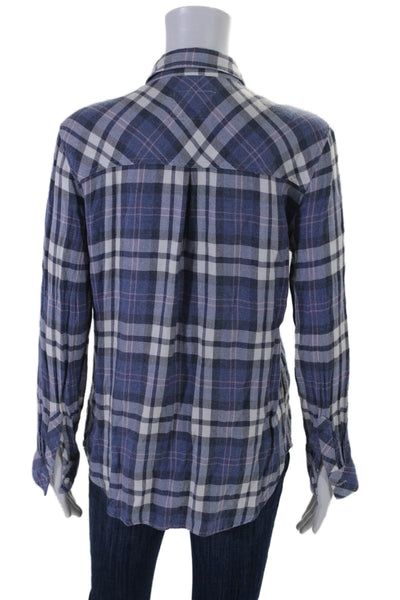 Rails Womens Plaid Print Collared Cuff Long Sleeve Buttoned Top Blue Size M