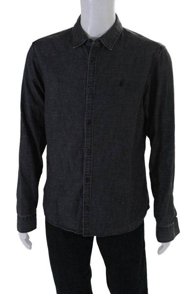 Allsaints Mens Cotton Collared Long Sleeve Buttoned Casual Top Black Size M