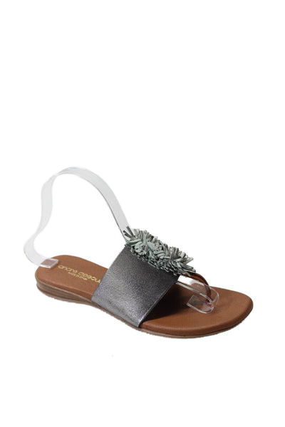 Andre Assous Womens Frayed Pom Pom T-Strapped Flip Flop Sandals Silver Size 7