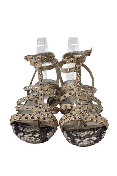 Sam Edelman Womens Animal Print Studded Buckled Gladiator Sandals Beige Size 7