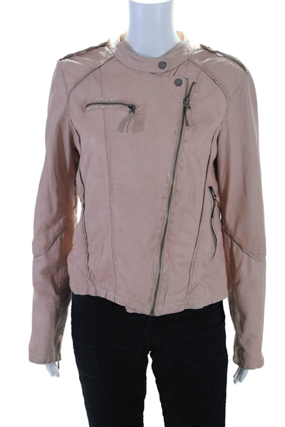 Oakwood Womens Leather Full Zipper Long Sleeves Jacket Light Pink Size Large