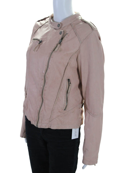 Oakwood Womens Leather Full Zipper Long Sleeves Jacket Light Pink Size Large