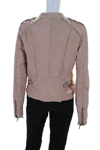 Oakwood Womens Leather Full Zipper Long Sleeves Jacket Light Pink Size Large