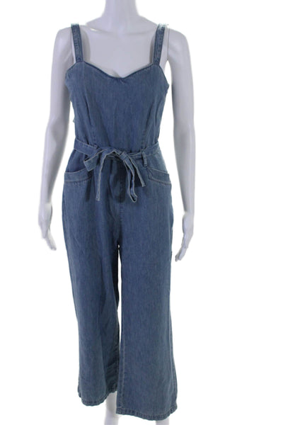 Paige Womens Cotton Denim Belted Four Pocket Sleeveless Jumpsuit Blue Size S