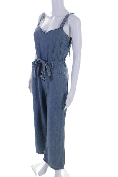 Paige Womens Cotton Denim Belted Four Pocket Sleeveless Jumpsuit Blue Size S