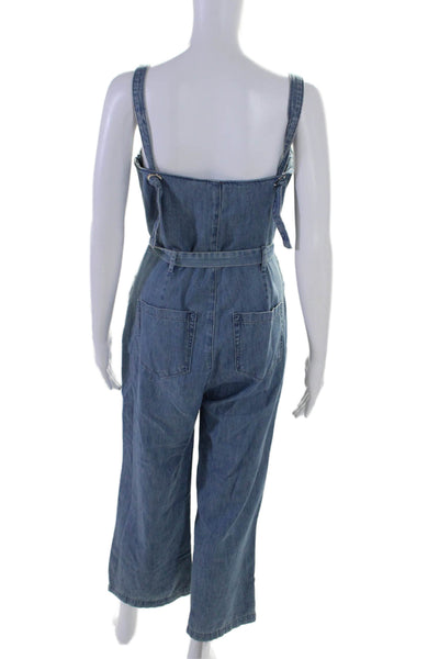 Paige Womens Cotton Denim Belted Four Pocket Sleeveless Jumpsuit Blue Size S