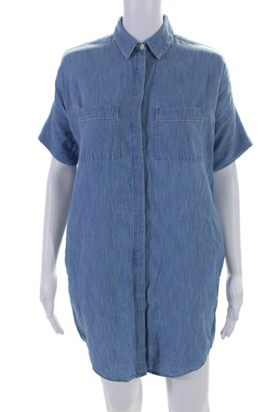 Madewell Womens Cotton Blend Denim Collared Short Sleeve Dress Blue Size XXS