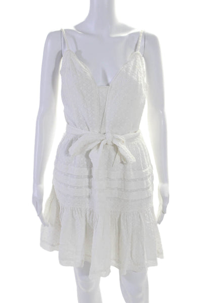 Paige Womens Cotton Blend Embroidered V-Neck Sleeveless Mini Dress White Size S