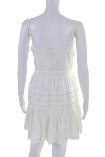 Paige Womens Cotton Blend Embroidered V-Neck Sleeveless Mini Dress White Size S