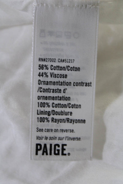 Paige Womens Cotton Blend Embroidered V-Neck Sleeveless Mini Dress White Size S