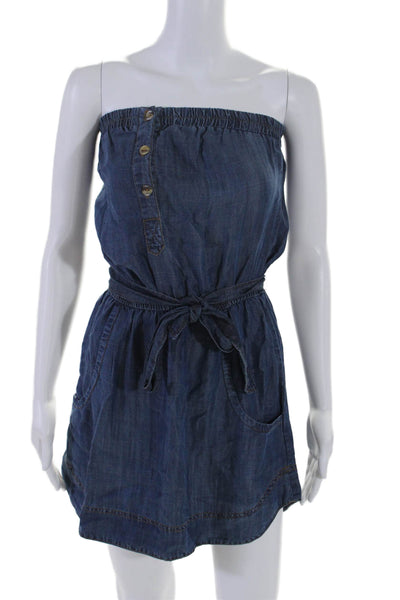 Bella Dahl Womens Denim Belted Two Pocket Elastic Waist Mini Dress Blue Size XS