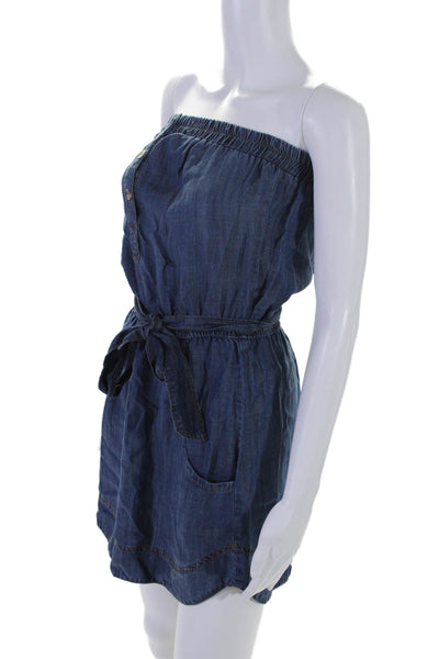 Bella Dahl Womens Denim Belted Two Pocket Elastic Waist Mini Dress Blue Size XS