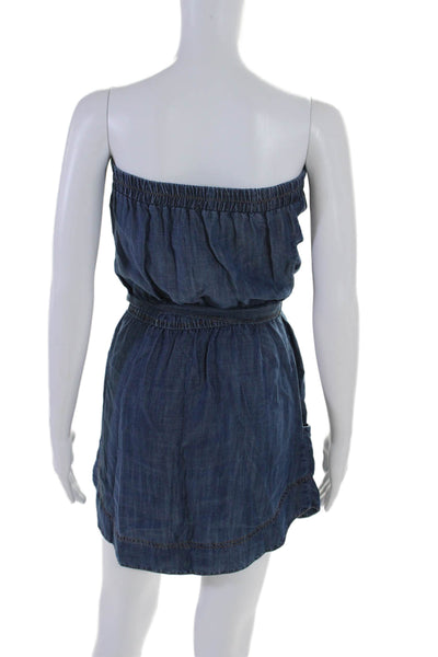 Bella Dahl Womens Denim Belted Two Pocket Elastic Waist Mini Dress Blue Size XS