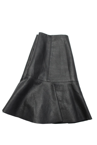 Rebecca Taylor Womens Back Zip High Waisted Flare Skirt Faux Leather Black 0