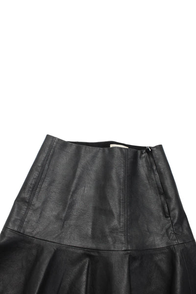 Rebecca Taylor Womens Back Zip High Waisted Flare Skirt Faux Leather Black 0