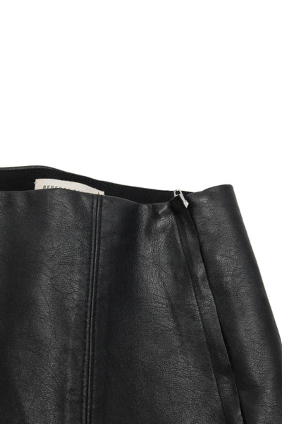 Rebecca Taylor Womens Back Zip High Waisted Flare Skirt Faux Leather Black 0