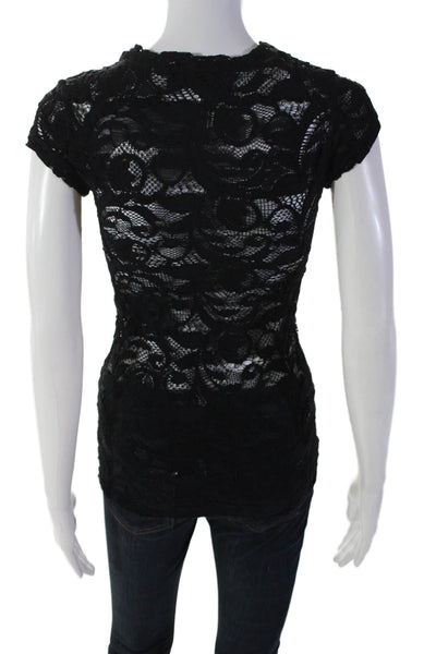 Calvin Rucker Womens Lace Round Neck Short Sleeve Pullover Top Black Size S