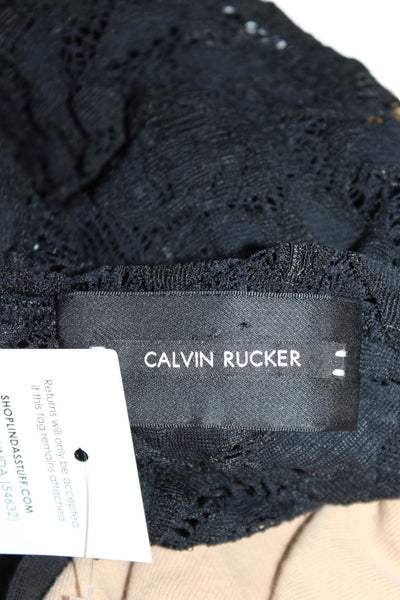 Calvin Rucker Womens Lace Round Neck Short Sleeve Pullover Top Black Size S