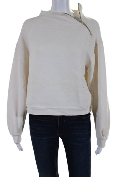 Ba&Sh Womens Cotton Cream Zip High Neck Long Sleeve Pullover Sweatshirt Size M