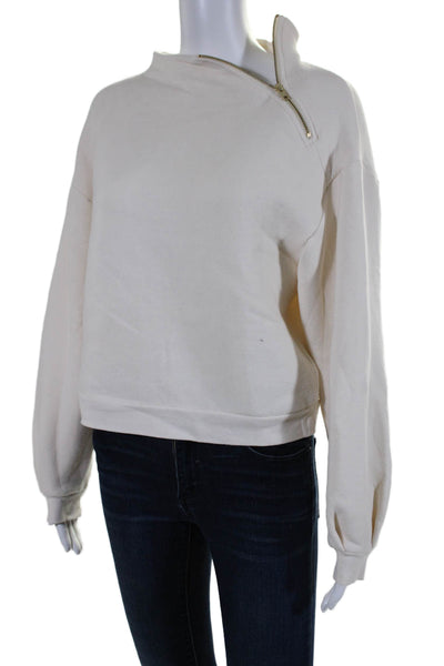 Ba&Sh Womens Cotton Cream Zip High Neck Long Sleeve Pullover Sweatshirt Size M