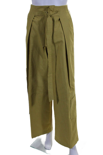 Zara Womens Cotton Colorblock High Rise Wide Leg Cargo Pants Green Size XS