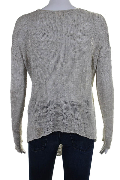 Helmut Lang Womens Silk Beige Scoop Neck Long Sleeve Open Knit Sweater Top SizeS