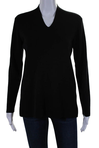 Eileen Fisher Petite Womens Long Sleeve V Neck Knit Sweater Black Size Small