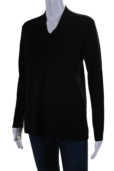 Eileen Fisher Petite Womens Long Sleeve V Neck Knit Sweater Black Size Small