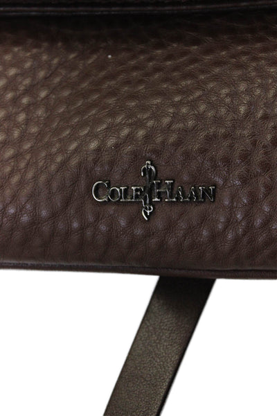 Cole Haan Womens Single Strap Front Logo Crossbody Handbag Leather Brown Medium