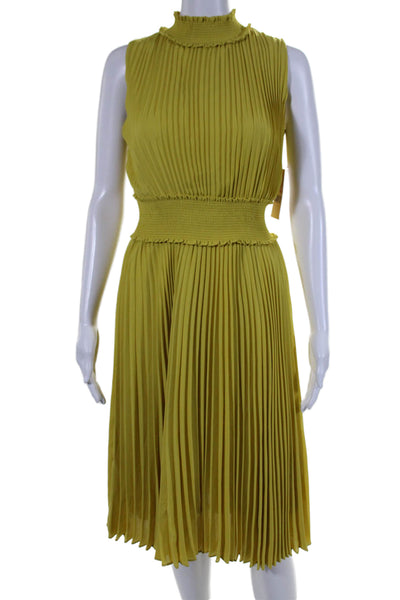 Nanette Lepore Womens Sleeveless Mock Neck Long pleated Dress Yellow Size 2