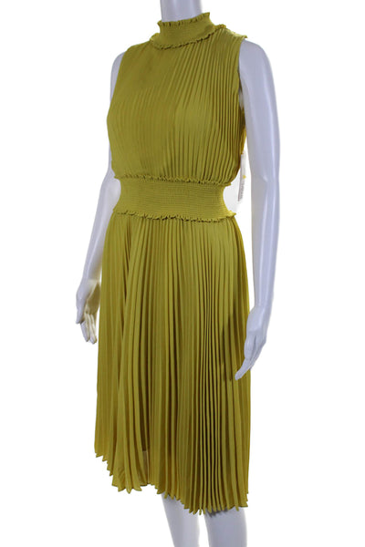 Nanette Lepore Womens Sleeveless Mock Neck Long pleated Dress Yellow Size 2