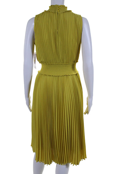 Nanette Lepore Womens Sleeveless Mock Neck Long pleated Dress Yellow Size 2