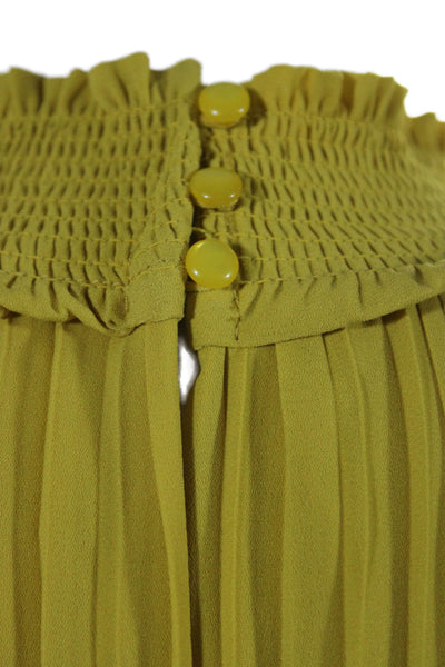 Nanette Lepore Womens Sleeveless Mock Neck Long pleated Dress Yellow Size 2