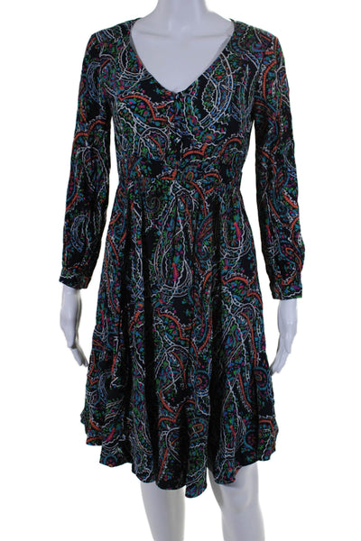 Maeve Anthropologie Womens Long Sleeve V Neck Long Dress Multicolor XS