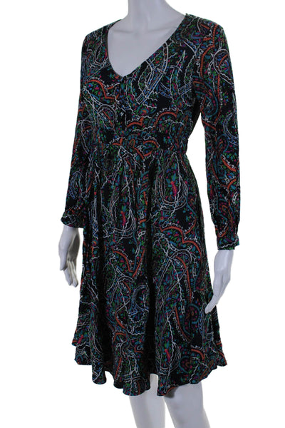 Maeve Anthropologie Womens Long Sleeve V Neck Long Dress Multicolor XS