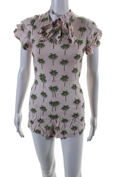 Alice + Olivia Womens Crepe Palm Tree Print V-Neck One Piece Romper Pink Size S