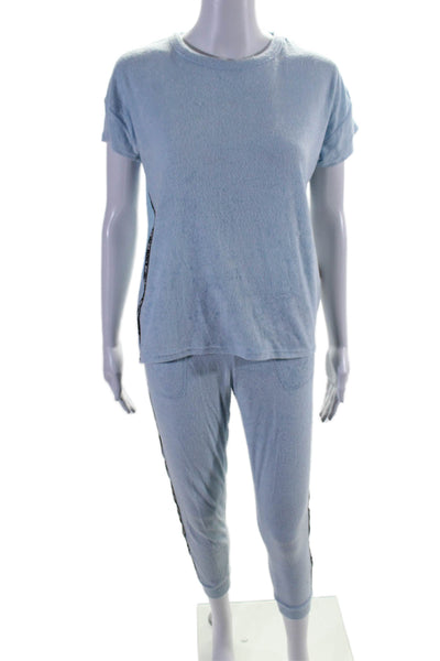 Juicy Couture Womens Terry Side Striped T-Shirt Jogger Pants Set Ice Blue Size S