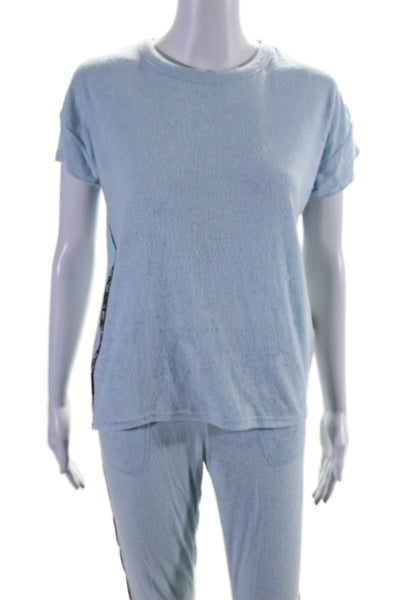 Juicy Couture Womens Terry Side Striped T-Shirt Jogger Pants Set Ice Blue Size S