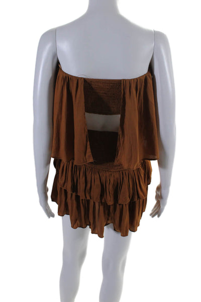 Mustard Seed Womens Satin Ruffled Overlay Sleeveless Blouson Dress Brown Size S