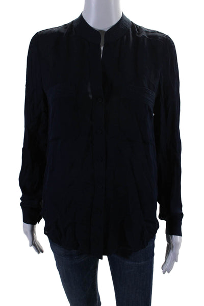 L'Agence Womens Silk Georgette Long Sleeve Button Down Blouse Navy Blue Size 0