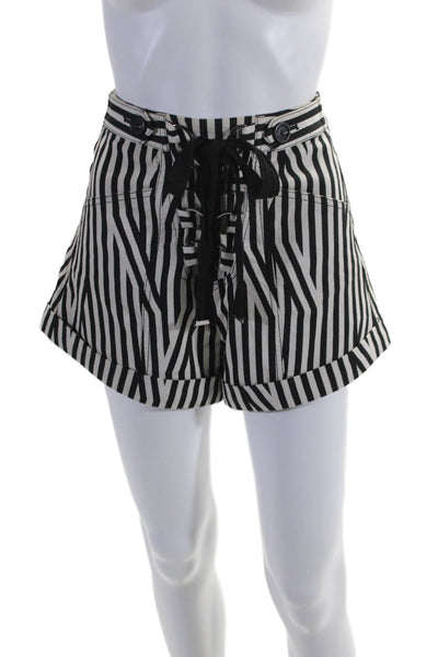 Self Portrait Womens Black White Striped Lace Up High Waisted Shorts Size 2